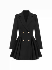 Collar Metal Button Detail Pleated Blazer Mini Dress