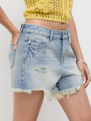 Cider Denim Low Rise Ripped Raw Hem Micro Shorts