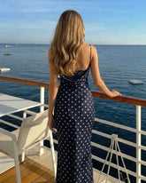 Mesh Polka Dot Lace Panel High Rise Mermaid Maxi Dress