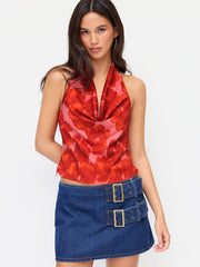 Floral Cowl Neck Tie Back Top