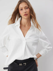 Cotton-blend Long Sleeve Oversized Blouse