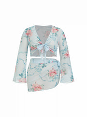 Halter Floral Tie Side Bikini with Cover Up Set Curve & Plus