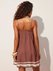 Linen-blend Starfish & Shell Graphic Oversized Smock Mini Dress
