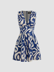 V-neck Abstract Pocket Zipper Romper