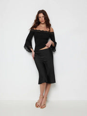 Lace Off-shoulder Bell Sleeve Tee