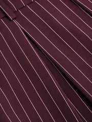 Mid Rise Stripe Pleated Wide Leg Trousers