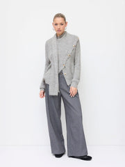 Wool-blend Stand Collar Long Sleeve Oversized Top With Scarf