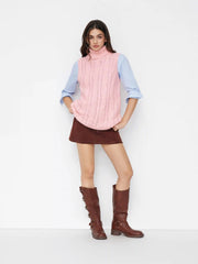 Cable Knit High Neck Oversize Longline Vest
