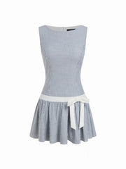 Striped Low Rise Bowknot A-line Mini Dress