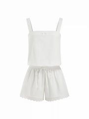 Cotton Square Neckline Lace Trim Drawstring Micro Romper