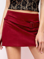 Suede Low Rise Belted A-line Mini Skirt