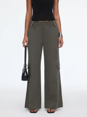 Cotton Mid Rise Cargo Metal Detail Wide Leg Trousers Oversized