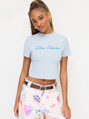 Cotton-blend Round Neckline Slow Down Graphic Tee