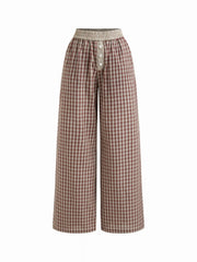 Cotton-blend Mid Rise Check Straight Leg Lounge Trousers