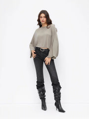 Jersey Round Neck Batwing Sleeve Oversized Tee