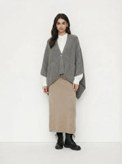 Knit V-neck Cape Sleeve Oversized Cardigan