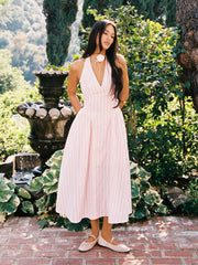V-neck Gingham Knotted Ruffle Maxi Dress