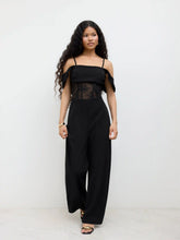 Square Neck Lace Corset Cami Wide Leg Jumpsuit