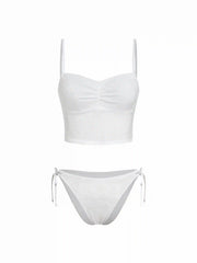 Sweetheart Neckline Floral Textured Ruched Low Rise Tie Side Bikini Set