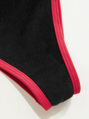 Cotton-Blend Halter Neck Contrasting Binding Triangle Cheeky Bikini Set
