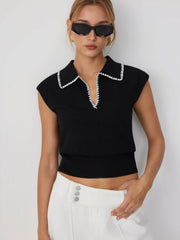 Knit Contrasting V-neck Vest