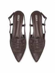 POINTED-TOE CROCODILE PATTERN SLINGBACK FLATS