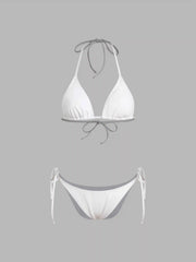 Faux Leather Halter Triangle Bikini Swimsuit