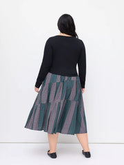 Cotton-blend Mid Rise Tartan Patched Tiered Maxi Skirt Curve & Plus