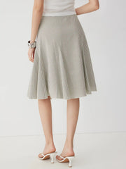 Cotton-blend Mid Rise Striped Pleated A-line Midi Skirt