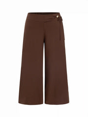 Linen-blend Mid Rise Wrap Wide Leg Trousers Curve & Plus