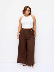 Linen-blend Mid Rise Wrap Wide Leg Trousers Curve & Plus