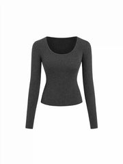 Knit Two Piece Round Neckline Long Sleeve Top With High Neck Wrap