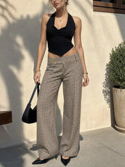 Jacquard Low Rise Checks Straight Leg Trousers