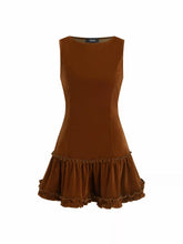 Velvet Boat Neck Lettuce Trim Mini Dress