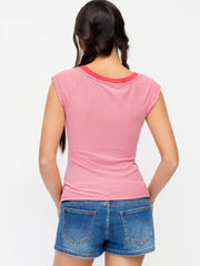 Striped Boat Neck Short Sleeve Bowknot Tee