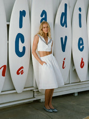 Cotton V-neck Top & Mid Rise Ruched Flared Maxi Skirt Set