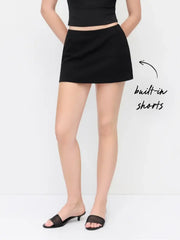 Cotton-blend Low Rise Slit Mini Skirt