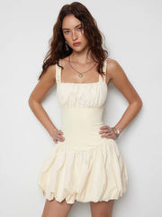 Ruched Square Neck Smock Mini Dress