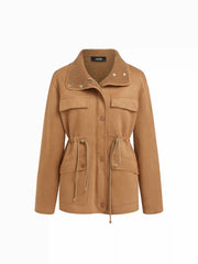 Faux Shearling Collar Drawstring Zip Through Longline Oversized Jacket