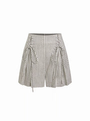 Linen-blend Mid Rise Striped Lace up Shorts