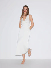 Satin Lace Panel V-neck Mermaid Maxi Dress