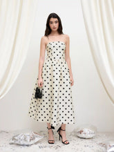 Sculptural Bandeau Polka Dot Shirred Maxi Dress
