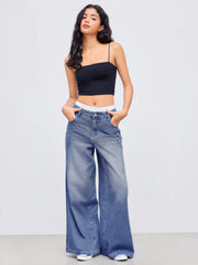 Cider Denim Mid Rise Solid Wide Leg Jeans