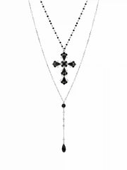 Y-SHAPED RHINESTONE CROSS LAYERED NECKLACE