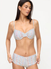 Floral Sweetheart Underwire Top & Low Rise Bowknot Shorts Bikini Set