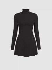 High Neck Solid Mini Dress