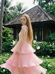 Knotted Twist Ruffle Hem Layered Maxi Dress
