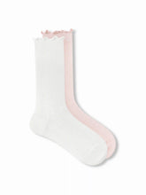 2 PAIRS HEART & CRIMPED TRIM CREW SOCKS SET