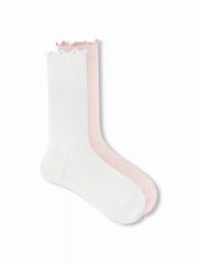 2 PAIRS HEART & CRIMPED TRIM CREW SOCKS SET