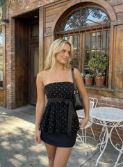Cotton-blend Polka Dot Satin Bow Belt Bandeau Top